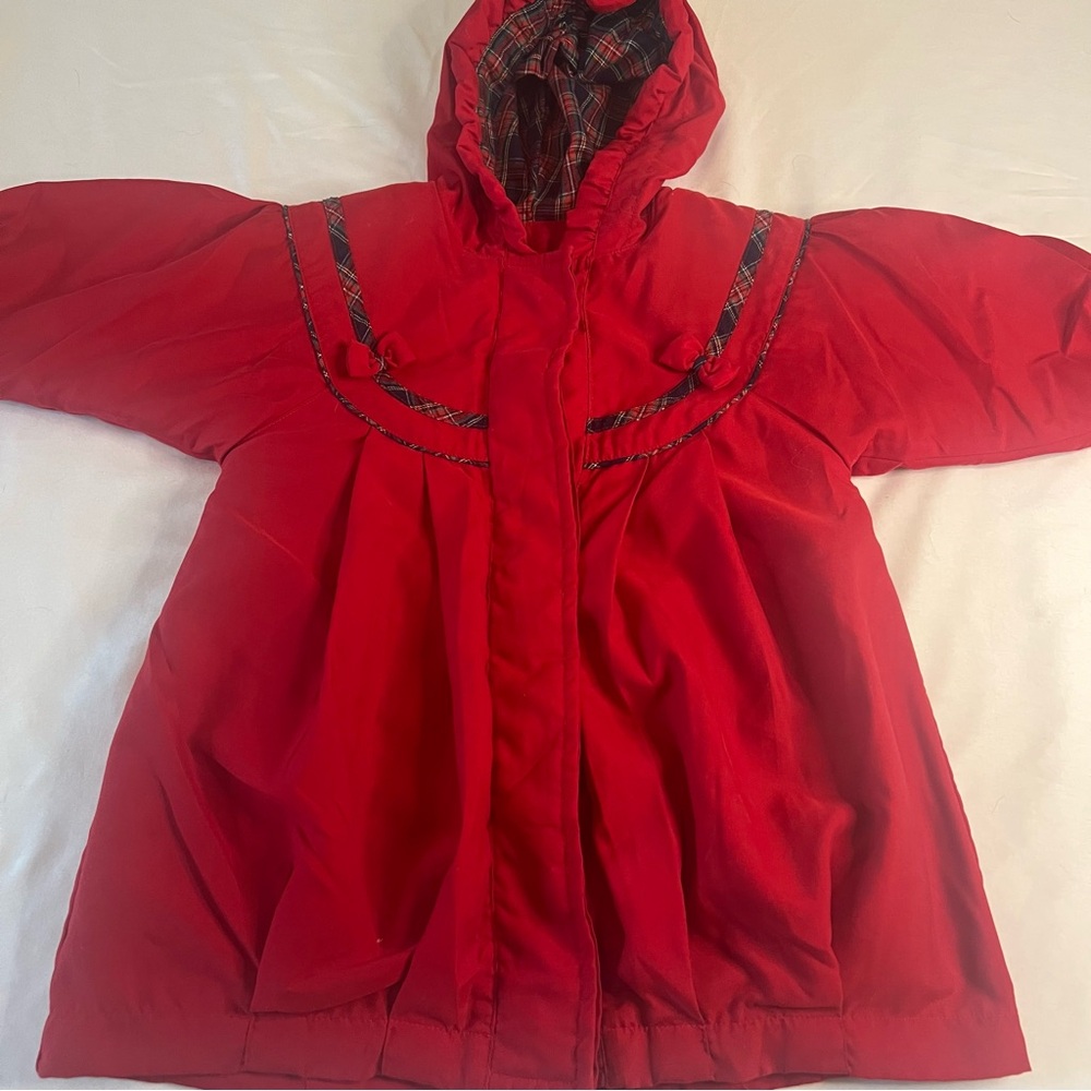 Vintage Casual Time Red Hooded Coat with Plaid Accents Size 18 months